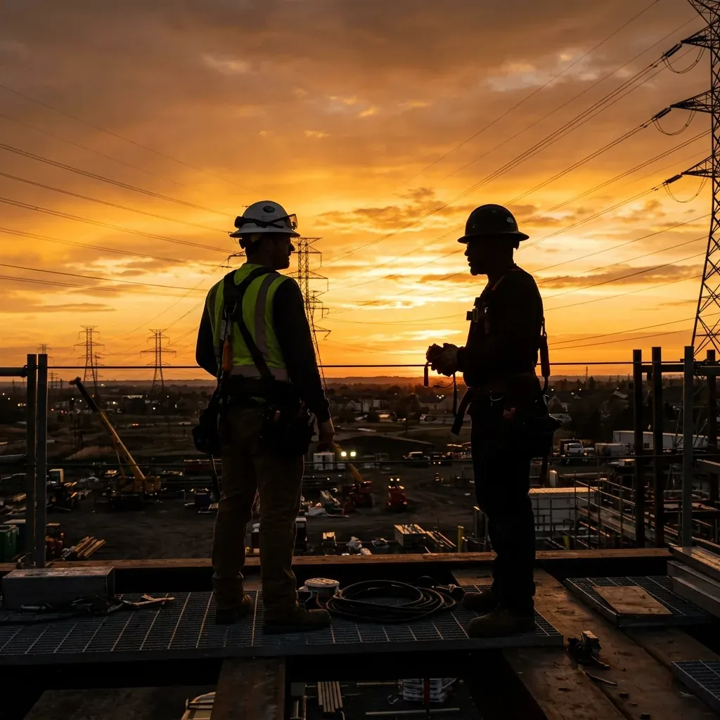 Silhouette of Electricians at Sunset
