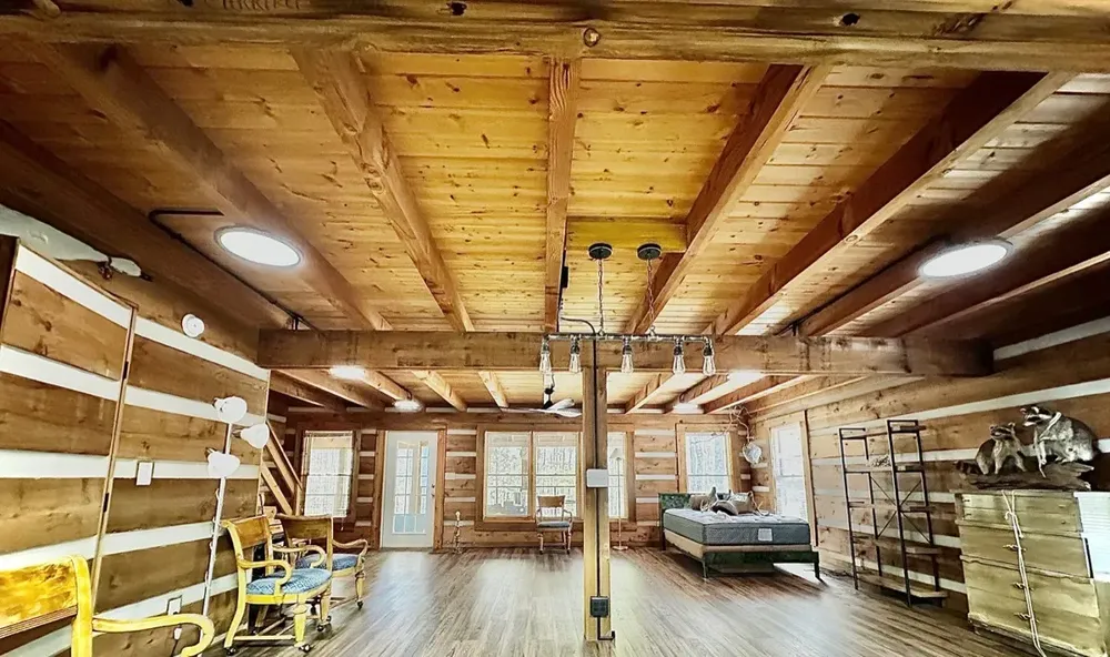 Residential cabin light fixtures and ceiling fan install - Work completed by Mills Electric Co.