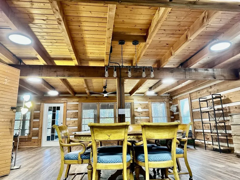 Residential cabin light fixtures and ceiling fan install - Work completed by Mills Electric Co.
